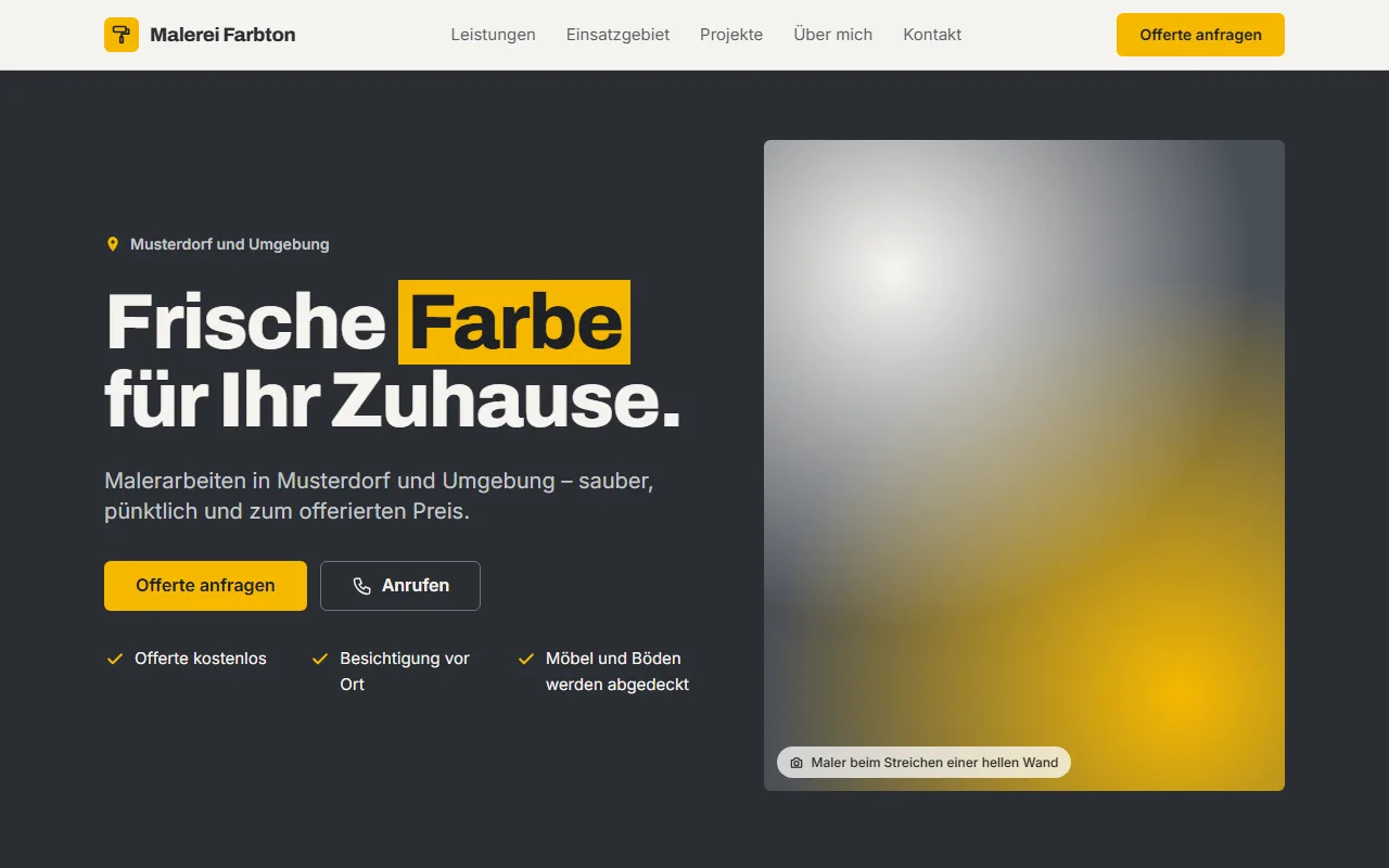 Ansicht der Demo-Website Malerei Farbton