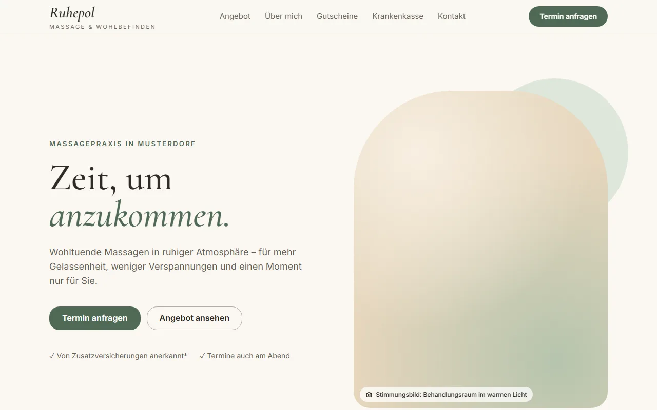 Ansicht der Demo-Website Massagestudio Ruhepol